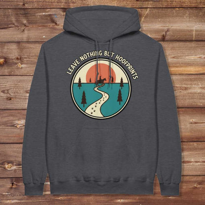 Gray Leave Nothing but Hoof Prints Hoodie for Horse Lovers, Cozy Hoodie for Trail Riding
