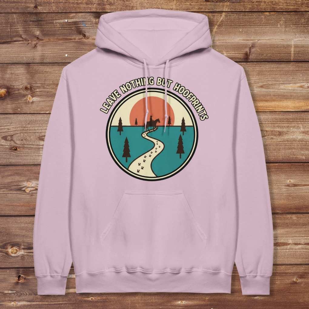 Pink Leave Nothing but Hoof Prints Hoodie for Horse Lovers, Cozy Hoodie for Trail Riding