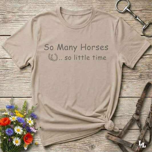 beige So Many Horses T-Shirt for Horse Lovers, Barn Wear Tee, Gift for Equestrian