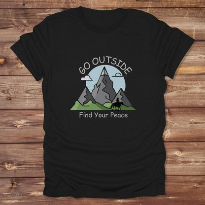 Black Go Outside Find your Peace T-Shirt for Horse Lovers, Horse Riding Tee, Barn Wear Apparel