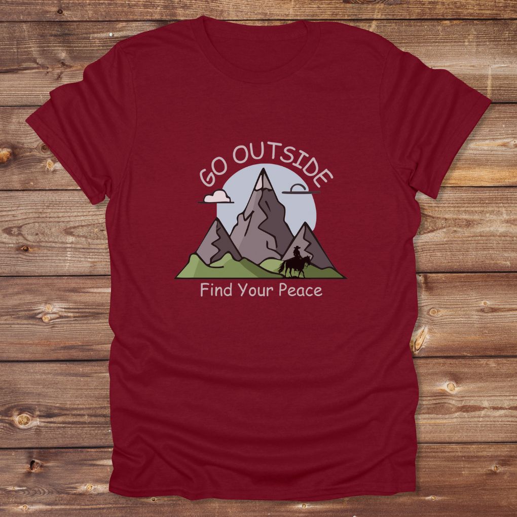 Red Go Outside Find your Peace T-Shirt for Horse Lovers, Horse Riding Tee, Barn Wear Apparel