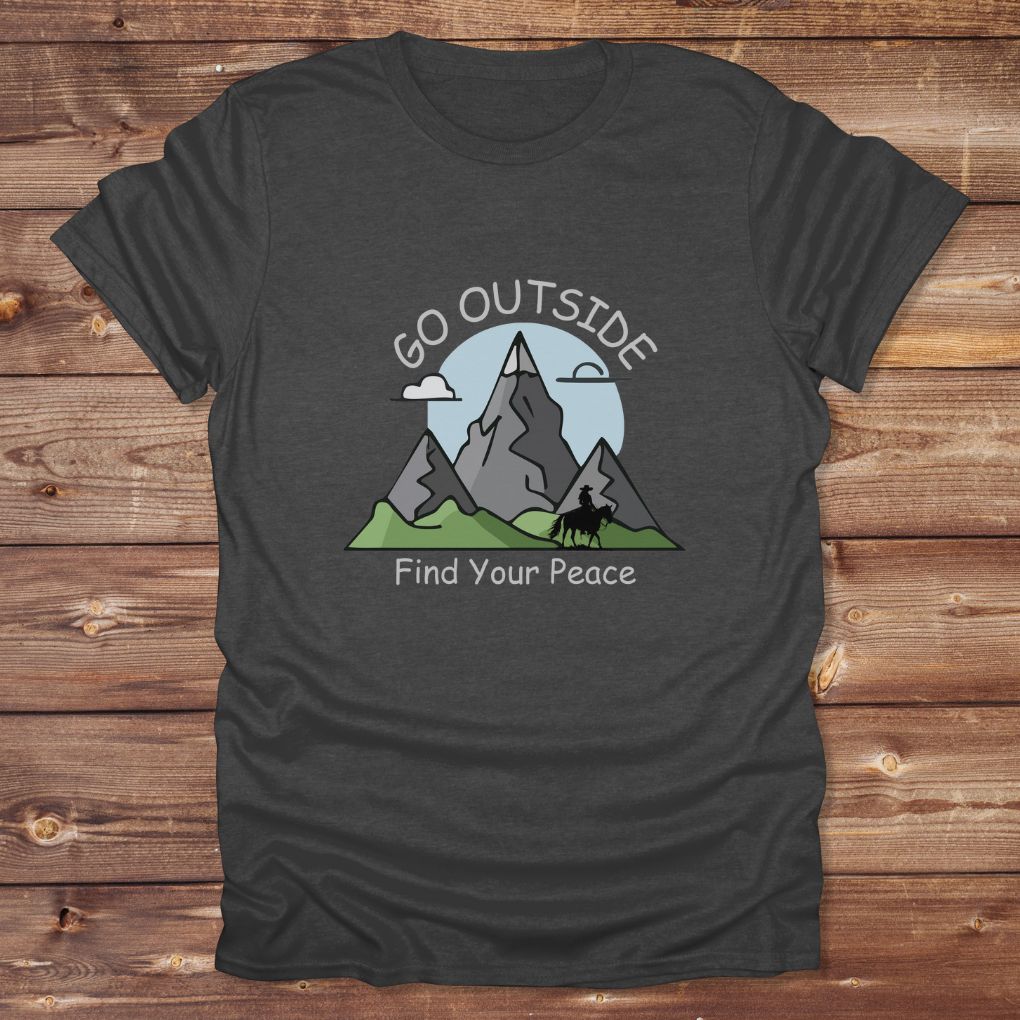 Dark Grey Go Outside Find your Peace T-Shirt for Horse Lovers, Horse Riding Tee, Barn Wear Apparel