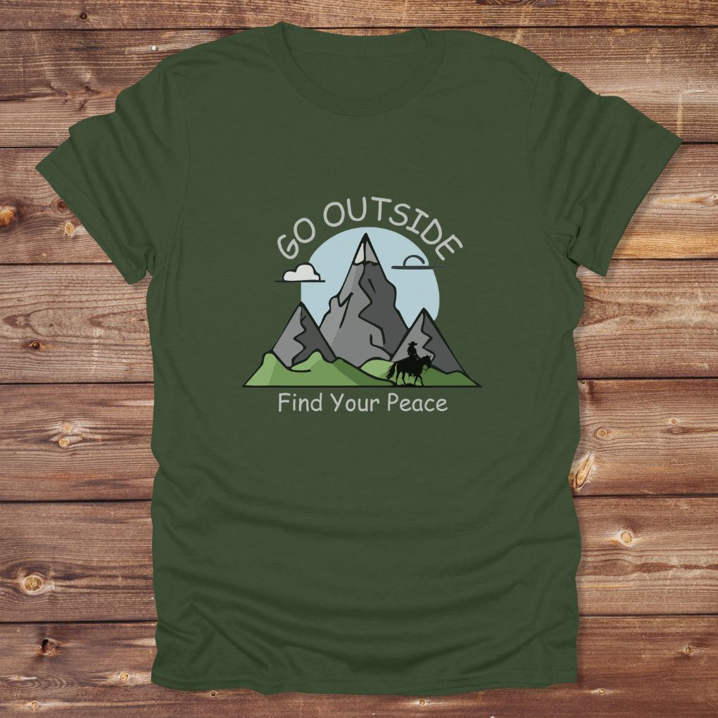 Green Go Outside Find your Peace T-Shirt for Horse Lovers, Horse Riding Tee, Barn Wear Apparel