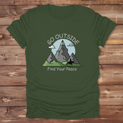 Green Go Outside Find your Peace T-Shirt for Horse Lovers, Horse Riding Tee, Barn Wear Apparel