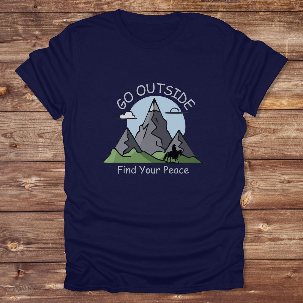 Navy Blue Go Outside Find your Peace T-Shirt for Horse Lovers, Horse Riding Tee, Barn Wear Apparel