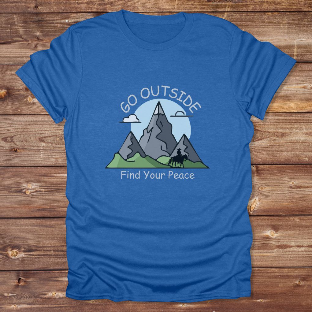 Blue Go Outside Find your Peace T-Shirt for Horse Lovers, Horse Riding Tee, Barn Wear Apparel