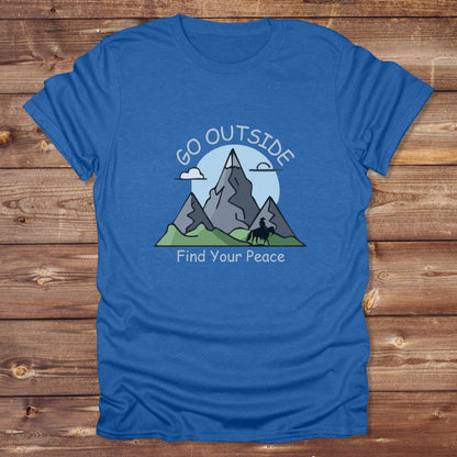 Blue Go Outside Find your Peace T-Shirt for Horse Lovers, Horse Riding Tee, Barn Wear Apparel