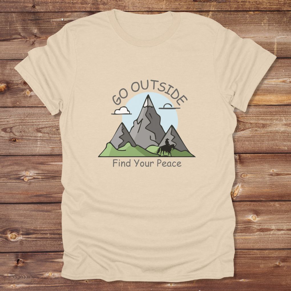 Beige Go Outside Find your Peace T-Shirt for Horse Lovers, Horse Riding Tee, Barn Wear Apparel