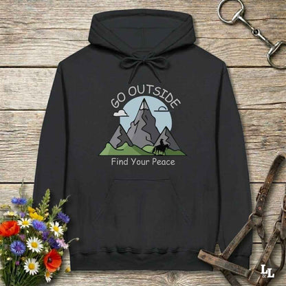 black  Outside Find your Peace Hoodie for Horse Lovers, Cozy Barn Wear, Trail Riding Hoodie