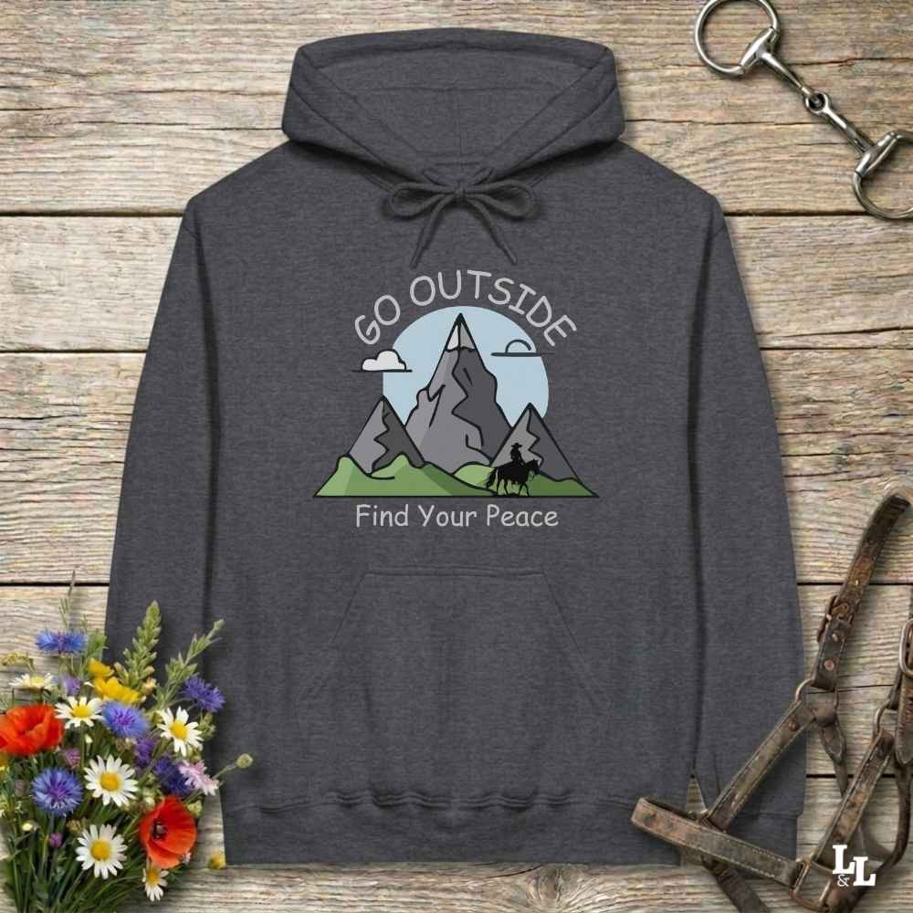 gray  Outside Find your Peace Hoodie for Horse Lovers, Cozy Barn Wear, Trail Riding Hoodie