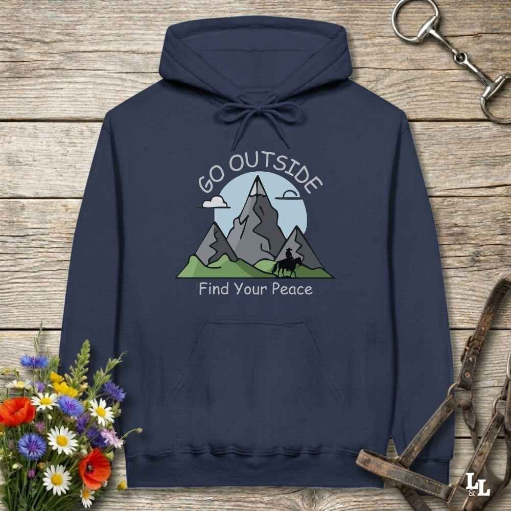 navy blue  Outside Find your Peace Hoodie for Horse Lovers, Cozy Barn Wear, Trail Riding Hoodie