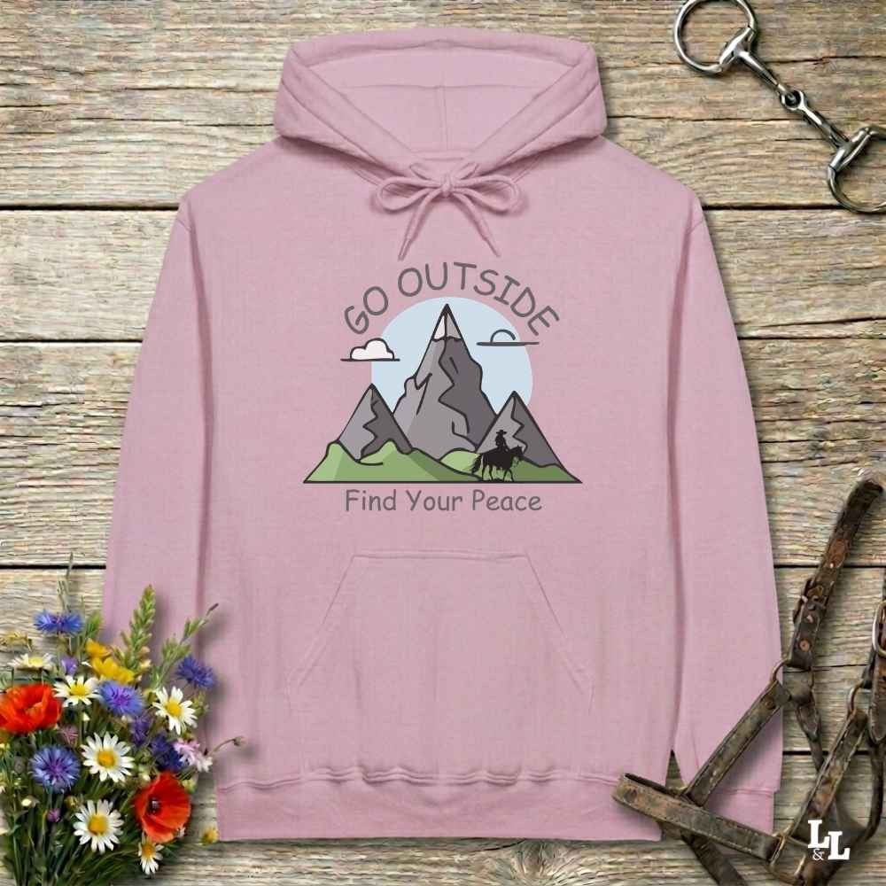 pink  Outside Find your Peace Hoodie for Horse Lovers, Cozy Barn Wear, Trail Riding Hoodie