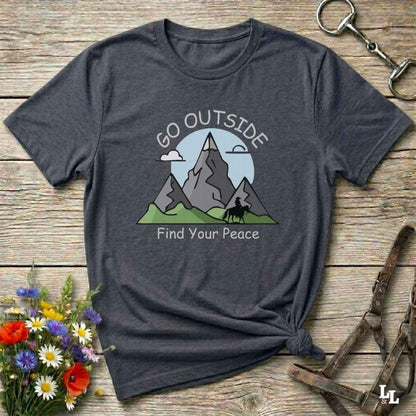 gray Go Outside Find your Peace T-Shirt for Horse Lovers, Horse Riding Tee, Barn Wear Apparel