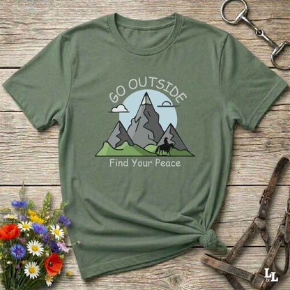 green Go Outside Find your Peace T-Shirt for Horse Lovers, Horse Riding Tee, Barn Wear Apparel