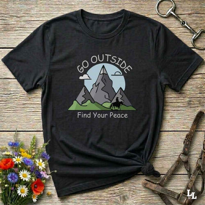 black Go Outside Find your Peace T-Shirt for Horse Lovers, Horse Riding Tee, Barn Wear Apparel