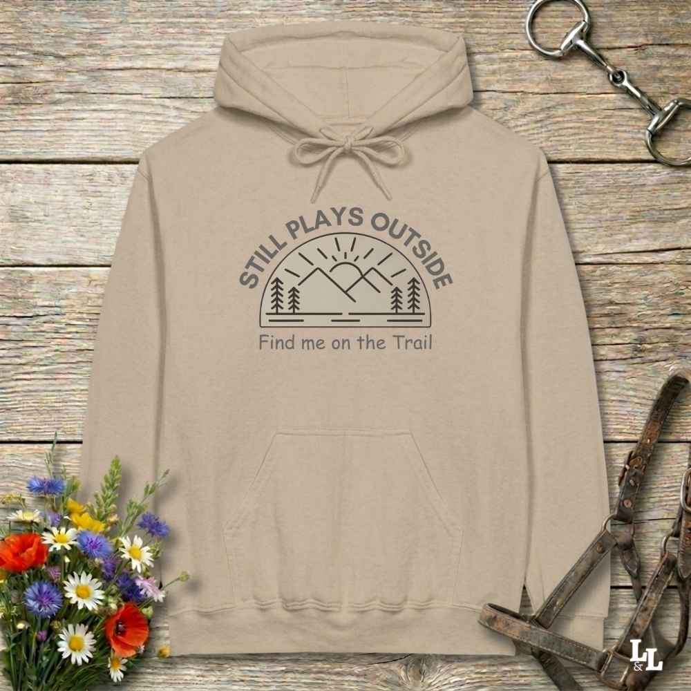 beige Still Plays Outside Hoodie for Horse Lovers, Cozy Barn Wear Horse Riding Hoodie