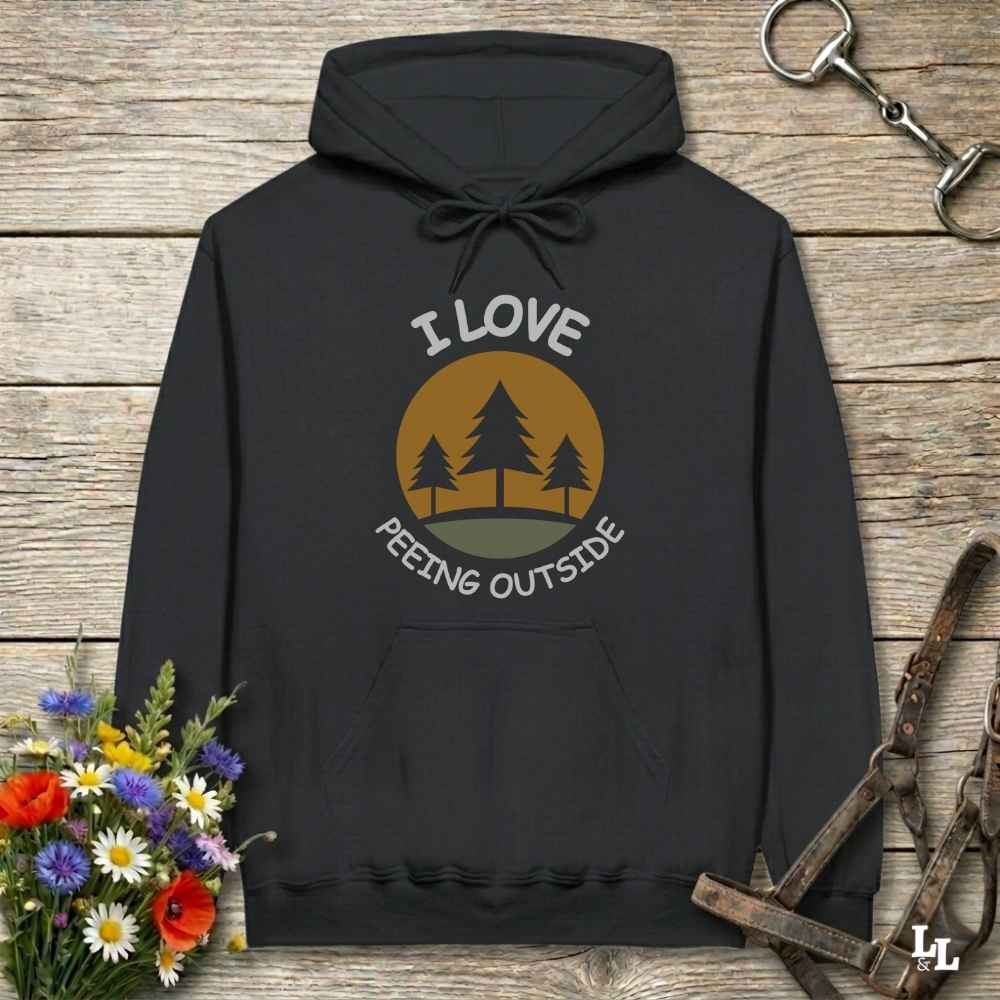black I Love Peeing Outside Hoodie for Horse Riders, Cozy Barn Wear Hoodie, Equestrian Apparel