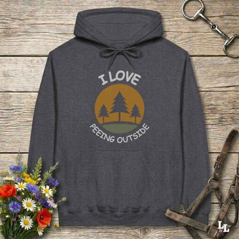 gray I Love Peeing Outside Hoodie for Horse Riders, Cozy Barn Wear Hoodie, Equestrian Apparel