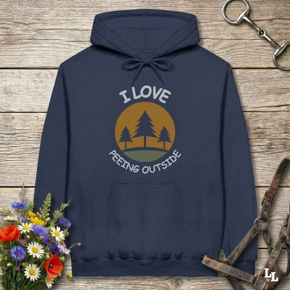 navy blue I Love Peeing Outside Hoodie for Horse Riders, Cozy Barn Wear Hoodie, Equestrian Apparel