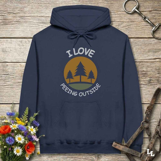 navy blue I Love Peeing Outside Hoodie for Horse Riders, Cozy Barn Wear Hoodie, Equestrian Apparel