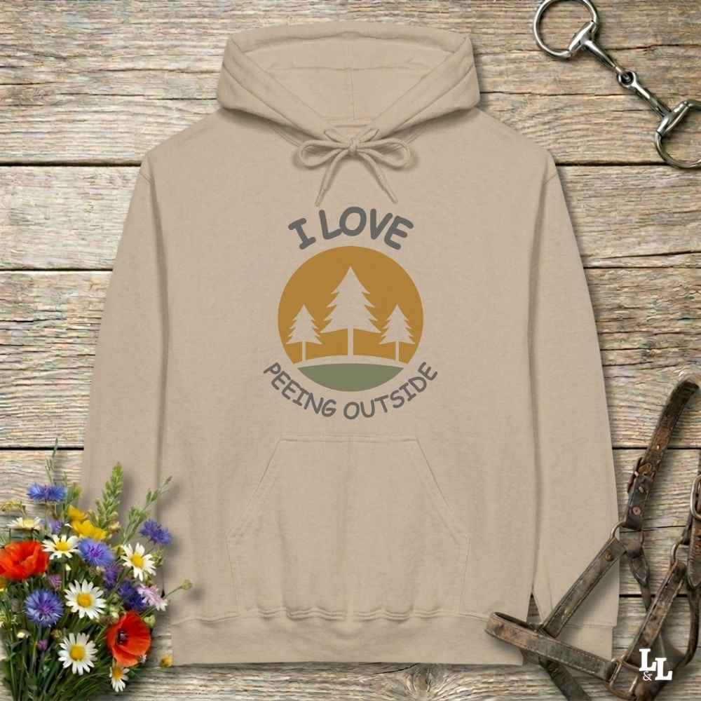 beige I Love Peeing Outside Hoodie for Horse Riders, Cozy Barn Wear Hoodie, Equestrian Apparel