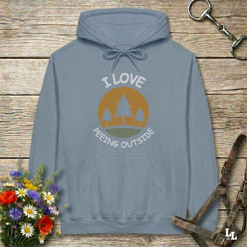 blue I Love Peeing Outside Hoodie for Horse Riders, Cozy Barn Wear Hoodie, Equestrian Apparel