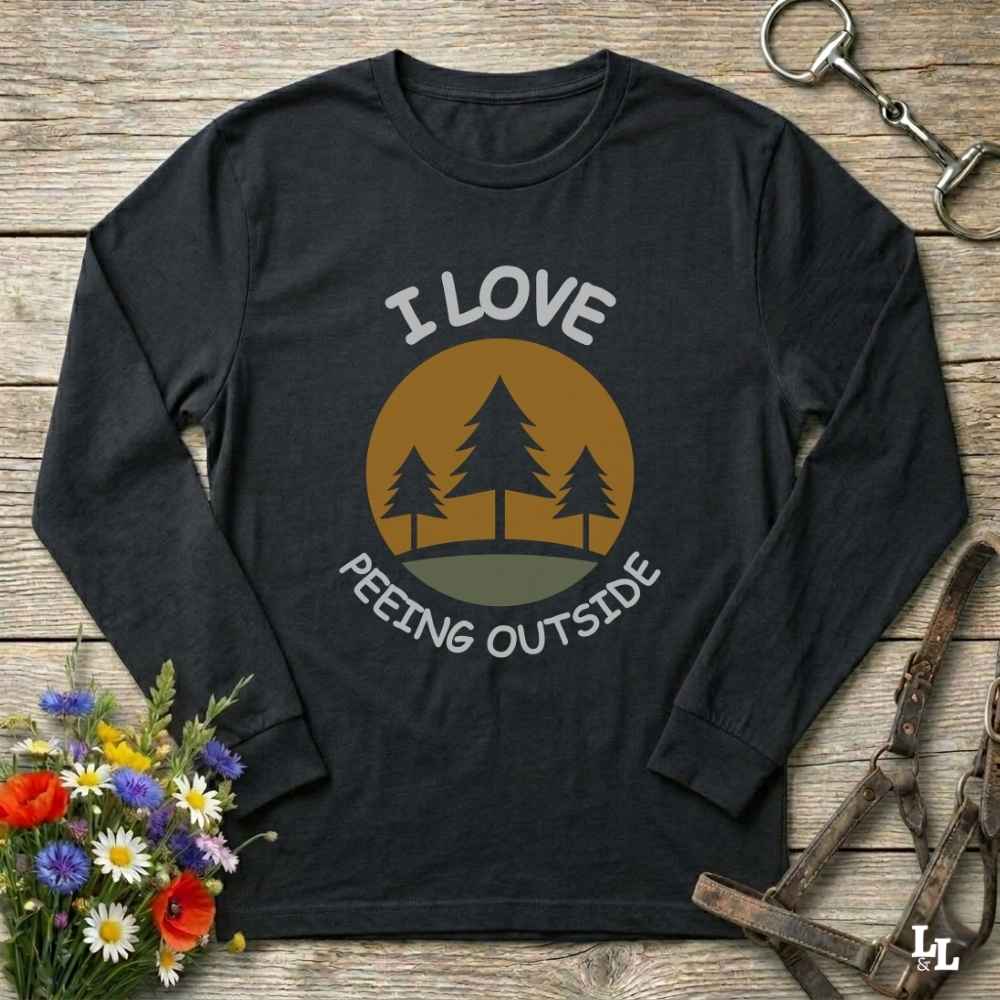 black I Love Peeing Outside Long Sleeve Tee for Horse Lovers, Trail Riding Tee for Horse Riders