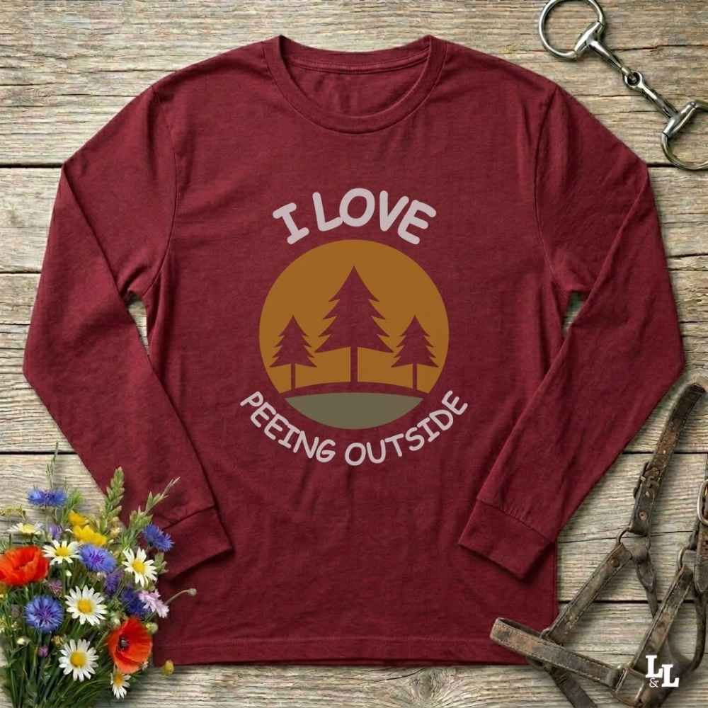 red I Love Peeing Outside Long Sleeve Tee for Horse Lovers, Trail Riding Tee for Horse Riders