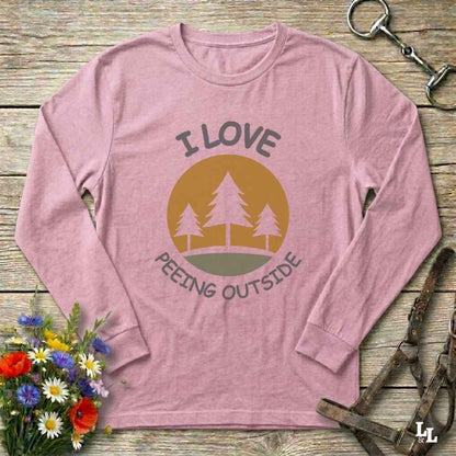 pink I Love Peeing Outside Long Sleeve Tee for Horse Lovers, Trail Riding Tee for Horse Riders