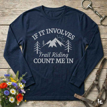 navy blue Count Me In Long Sleeve Tee for Horse Riders, Trail Riding Tee, Equestrian Apparel
