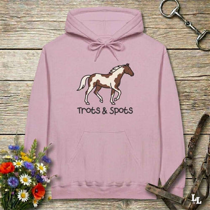 pink Trots and Spots Hoodie, Trail Riding Tee for Horse Riders, Equestrian Hoodie for Barn Wear