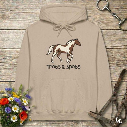 beige Trots and Spots Hoodie, Trail Riding Tee for Horse Riders, Equestrian Hoodie for Barn Wear