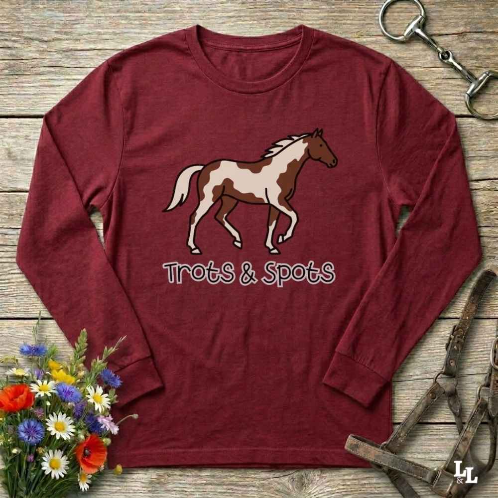 red Trots and Spots Long Sleeve Tee, Trail Riding Tee for Horse Lovers, Equestrian Apparel