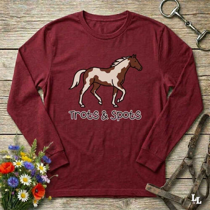 red Trots and Spots Long Sleeve Tee, Trail Riding Tee for Horse Lovers, Equestrian Apparel