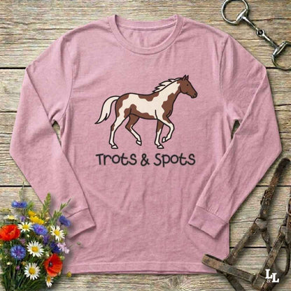 pink Trots and Spots Long Sleeve Tee, Trail Riding Tee for Horse Lovers, Equestrian Apparel