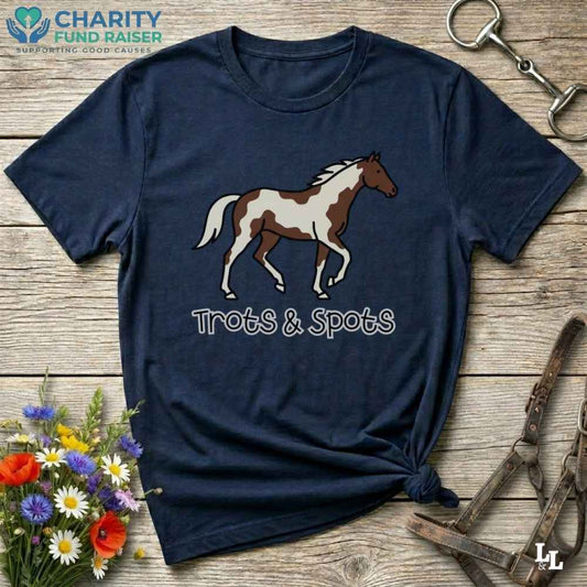 navy blue Trots and Spots T-Shirt Trail Riding Tee for Horse Lovers, Equestrian Apparel