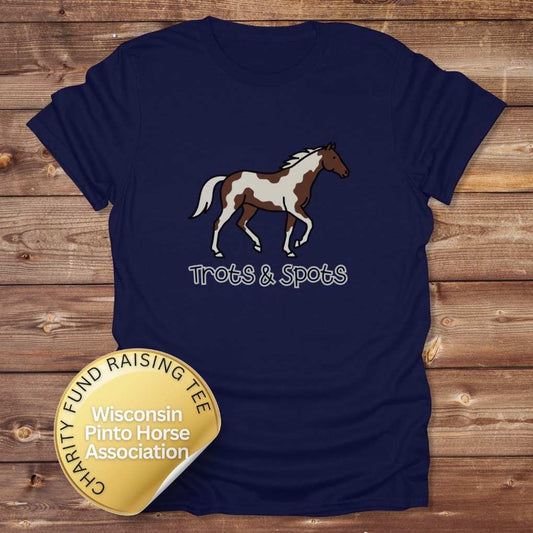 Navy Blue 190 Trots and Spots T-Shirt Trail Riding Tee for Horse Lovers, Equestrian Apparel