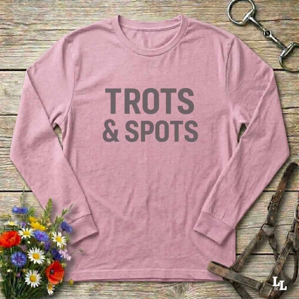 pink Trots and Spots Long Sleeve Tee for Pinto Horse Lovers, Trail Riding Tee Barn Wear