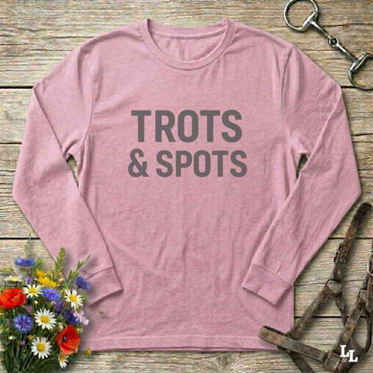 pink Trots and Spots Long Sleeve Tee for Pinto Horse Lovers, Trail Riding Tee Barn Wear