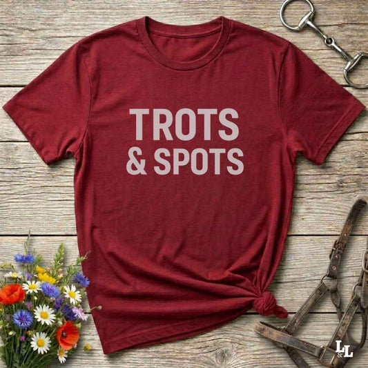 red  Trots and Spots T-Shirt for Pinto Horse Lover, Trail Riding Tee for Horse Rider