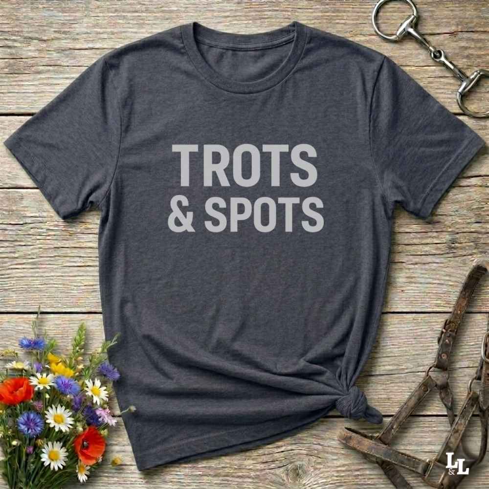 gray  Trots and Spots T-Shirt for Pinto Horse Lover, Trail Riding Tee for Horse Rider