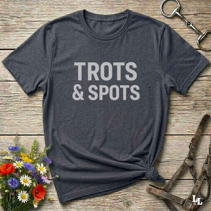 gray  Trots and Spots T-Shirt for Pinto Horse Lover, Trail Riding Tee for Horse Rider