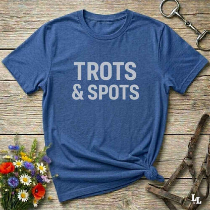 blue  Trots and Spots T-Shirt for Pinto Horse Lover, Trail Riding Tee for Horse Rider