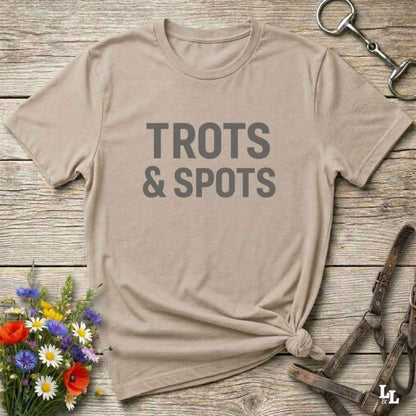 beige  Trots and Spots T-Shirt for Pinto Horse Lover, Trail Riding Tee for Horse Rider