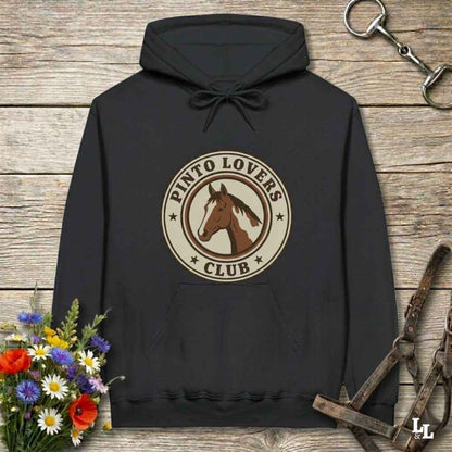 black Pinto Lovers Club Hoodie for Pinto Horse Lovers, Cozy Barn Hoodie