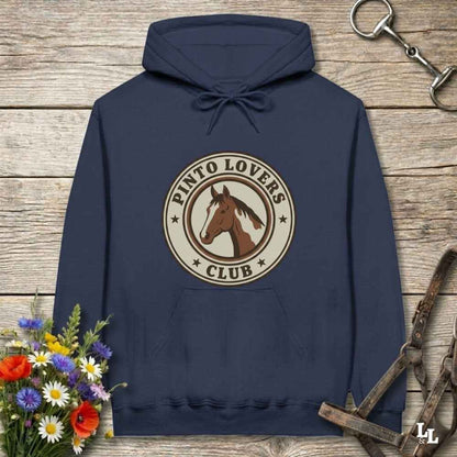 navy blue Pinto Lovers Club Hoodie for Pinto Horse Lovers, Cozy Barn Hoodie