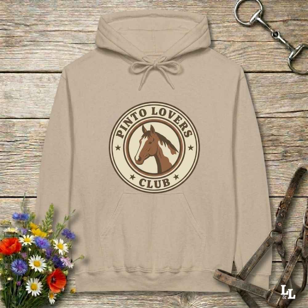beige Pinto Lovers Club Hoodie for Pinto Horse Lovers, Cozy Barn Hoodie