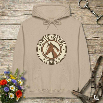 beige Pinto Lovers Club Hoodie for Pinto Horse Lovers, Cozy Barn Hoodie