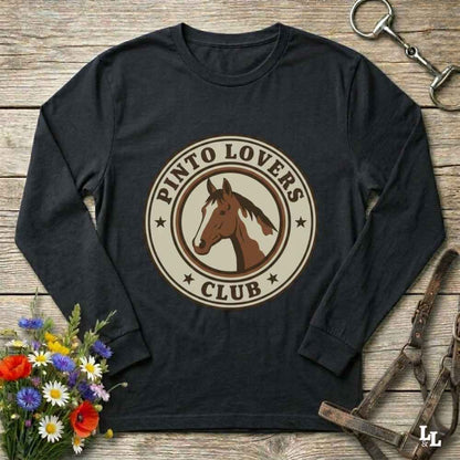 black Pinto Lovers Club Long Sleeve Tee for Pinto Horse Lovers, Long Sleeve Horse Tee