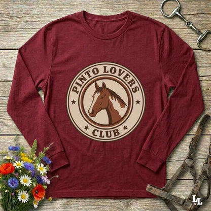 red Pinto Lovers Club Long Sleeve Tee for Pinto Horse Lovers, Long Sleeve Horse Tee